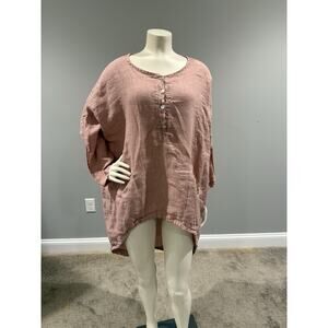 SAGA Made In Italy Linen Top Dusty Rose Hi Low Oversized One Size Lagenlook